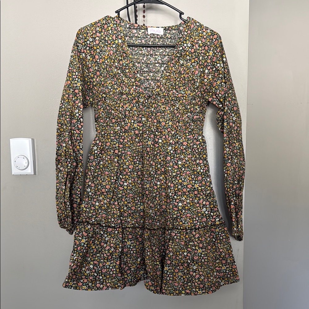 Midi Smocked Floral Long Sleeve Dress
